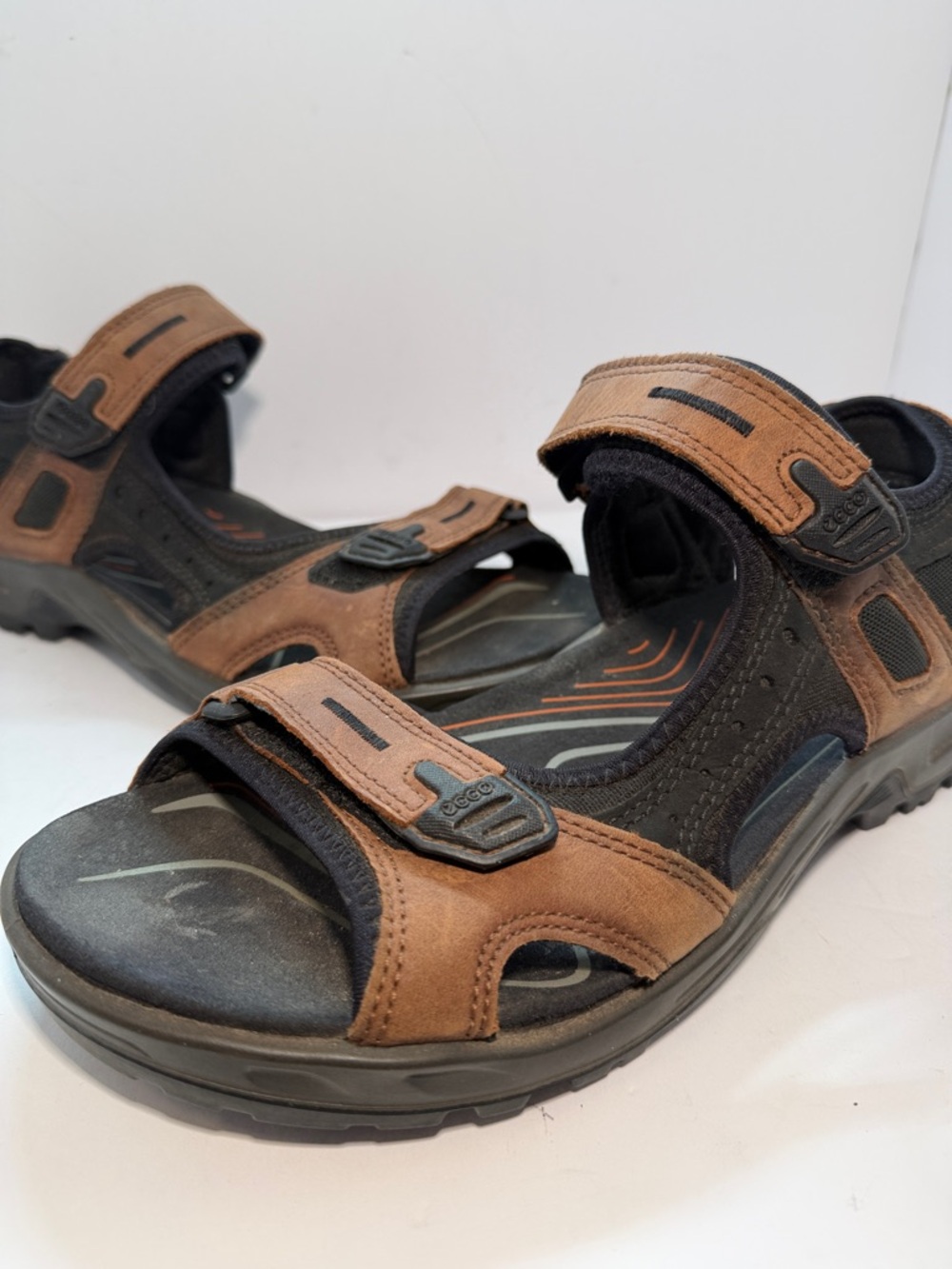 Ecco Brown and Black Men's Adjustable Strap Comfort Sandals